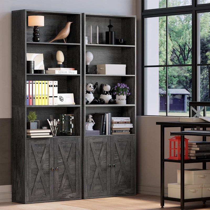 IRONCK Industrial Bookshelves and Bookcases with Doors Floor Standing 6 Shelf Display Storage Shelves 70 in Tall Bookcase for Home Office, Living Room - Image 1